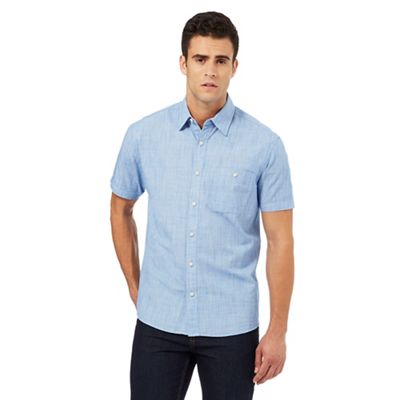 Maine New England Blue textured short sleeved shirt